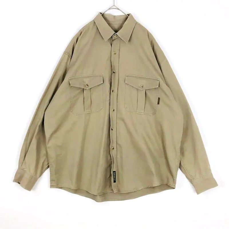 2007 ティンバーランド　ロゴタグ　コットン　長袖　シャツ　ゆるだぼ　ベージュ ティンバーランド ロゴタグ コットン 長袖 シャツ ゆるだぼ