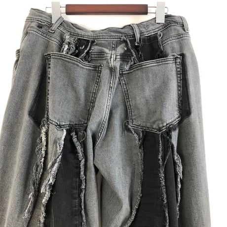 リメイク　再構築　ブラックデニム　パンツ　パッチワーク　黒