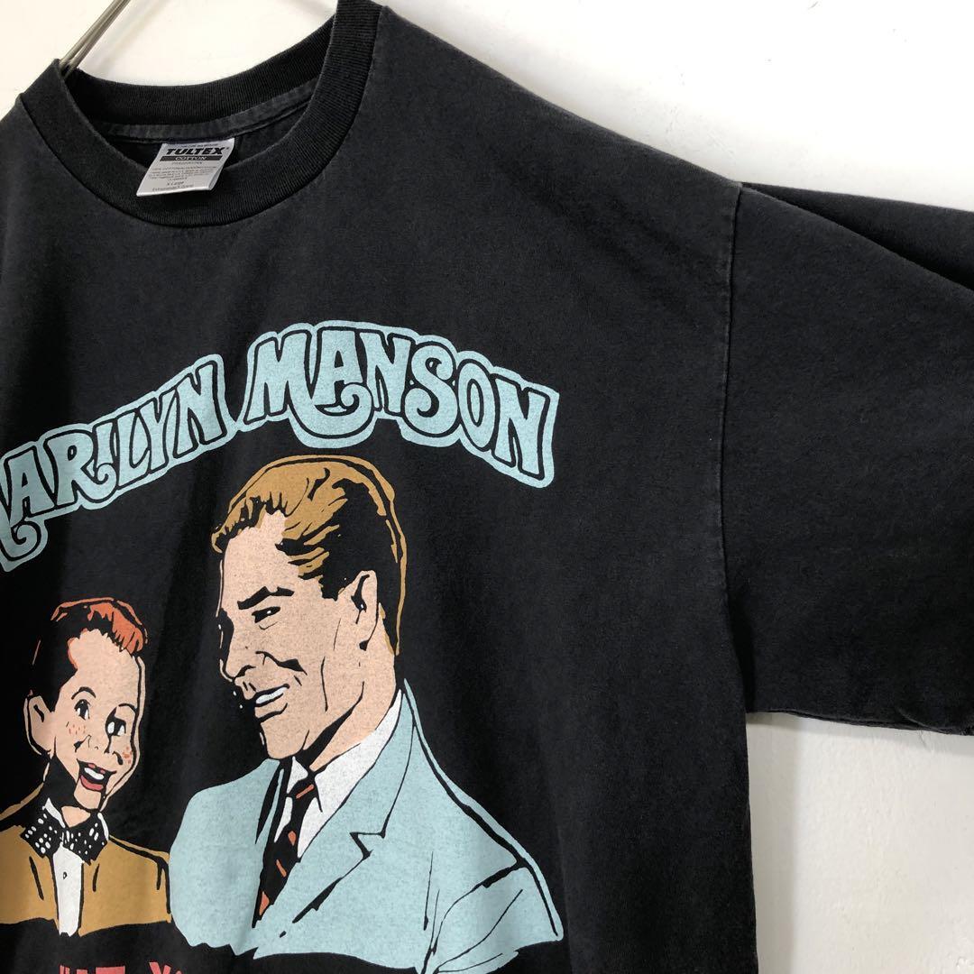 3709　マリリンマンソン　シングルステッチ　ビッグプリント　Tシャツ　黒 3709 マリリンマンソン シングルステッチ ビッグプリント T