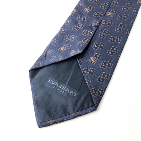 Burberry　バーバリー　ロゴ　総柄　シルク　ネクタイ　ネイビー