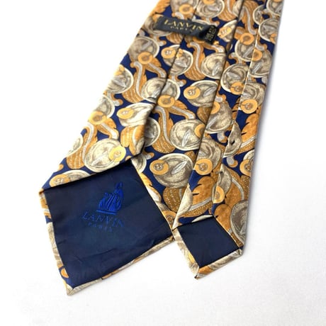 LANVIN ランバン　フランス製　シルク　ネクタイ　総柄　ゴールド