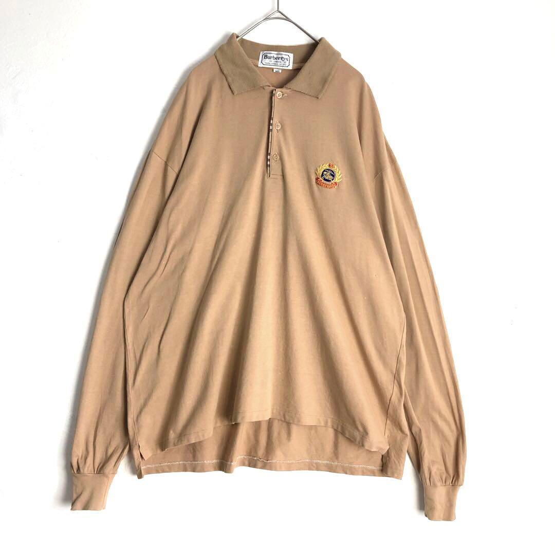 バーバリーBURBERRY 長袖ポロシャツ LL 80's イングランド製 Burberry バーバリー 刺繍 ロゴ 長袖 ポロシャツ