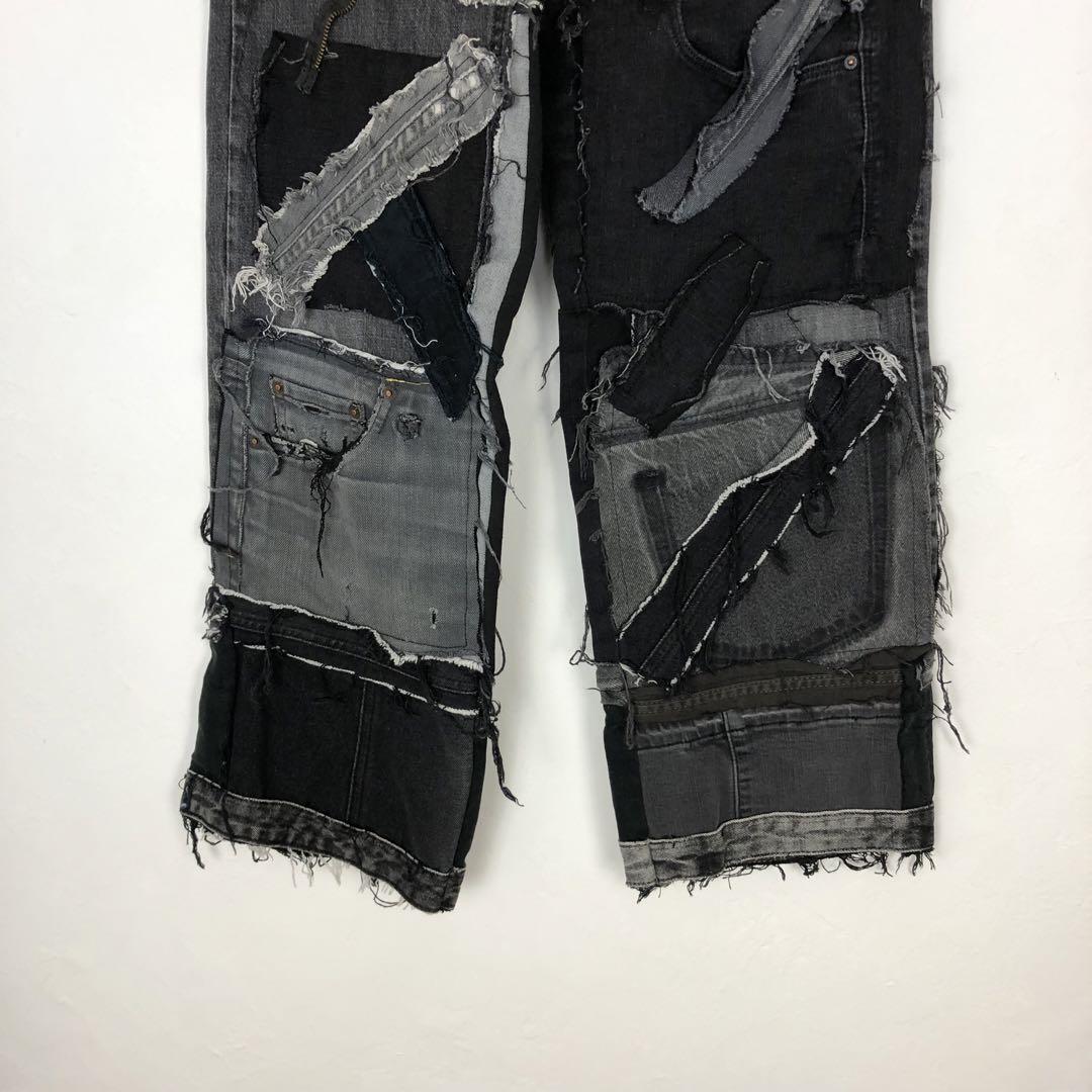 リーバイス ブラックデニム リメイク ウォレット リーバイス リメイク ブラックデニム パンツ 再構築 パッチワーク 黒