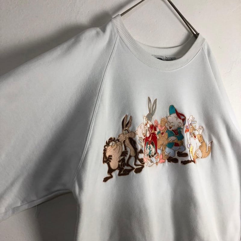 90s ルーニーテューンズ 刺繍 ロゴ スウェット 刺繍 白 | PEACE TOWN