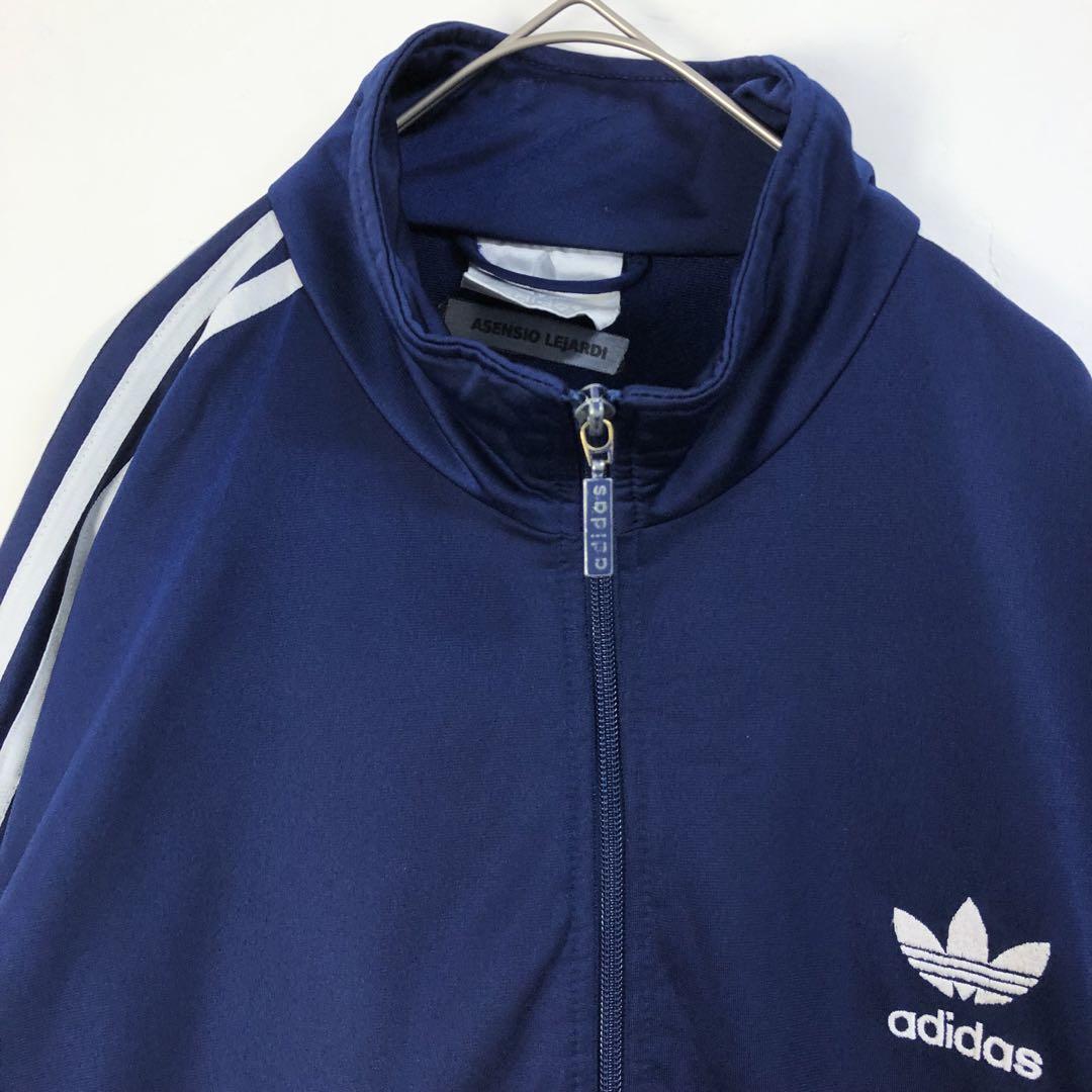 日本製★アディダス　adidas　ジャージ トラックジャケット　袖刺繍　紺 新品L】アディダス刺繍トラックジャケット ジャージトップ