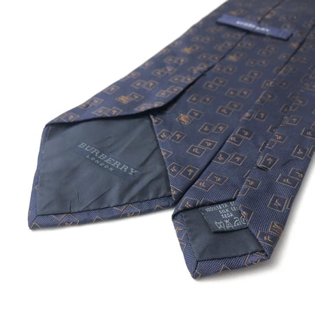 Burberry　バーバリー　ロゴ　総柄　シルク　ネクタイ　ネイビー