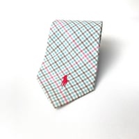 POLO by Ralph Lauren ポロ ラルフローレン　イタリア製　ネクタイ　ロゴ刺繍　チェック　水色　ピンク