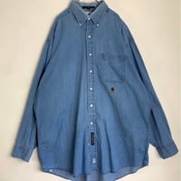 トミー　ヒルフィガー　刺繍ロゴ　ボタンダウン デニム　長袖　シャツ　シャンブレー