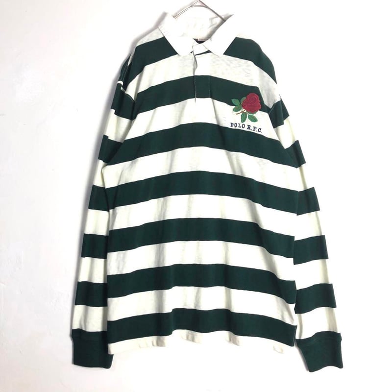 ラルフローレン ラガーシャツ POLO RFC ワッペン 刺繍 ナンバー10 POLO ラルフローレン ポロ 長袖 ラガーシャツ ボーダー 刺繍 背番号 白