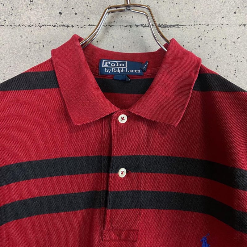 90s POLO ポロ ラルフローレン 刺繍ロゴ ボーダー 半袖 ポロシャツ