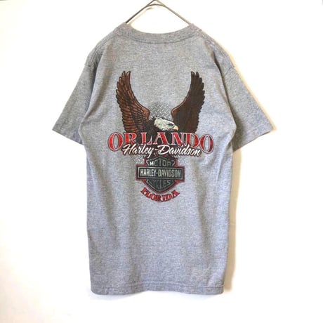 ハーレーダビッドソン　両面　プリント　ロゴ　半袖　Tシャツ　グレー