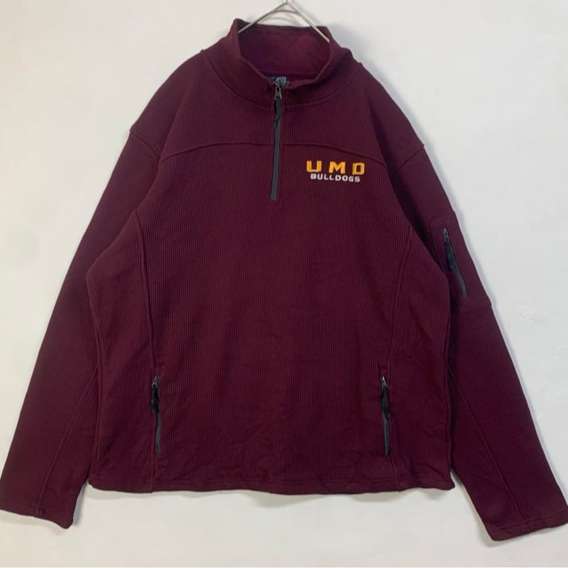 カレッジ 大学 裏地フリース スウェット ハーフジップ ボルドー