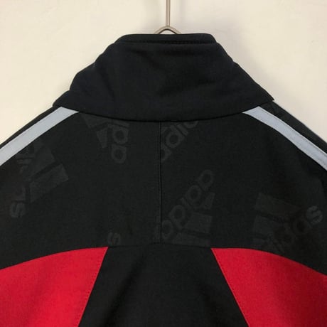 90's adidas アディダス　ロゴ　袖ライン　切替　トラック　ジャケット　ジャージ　黒　赤