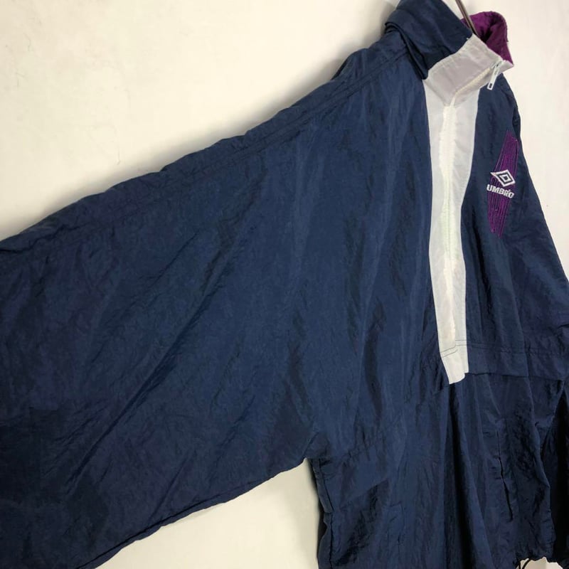 アンブロ ナイロン ジャケット パーカー 刺繍 ロゴ ハーフジップ 紺