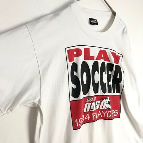 USA製　PLAY SOCCER  90s　シングルステッチ　サッカー　フルーツオブザルーム　サッカー　Tシャツ　白
