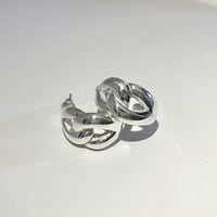 シルバー925 幅太　チェーン フープピアス　 刻印　両耳　布袋付