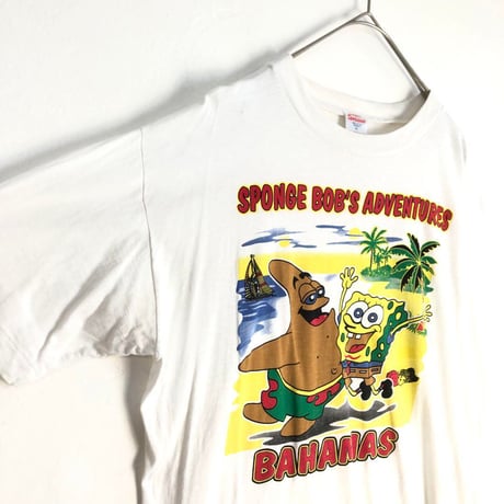 90s シングルステッチ　SPONGEBOB　スポンジボブ　ビッグプリント　キャラT　半袖　Tシャツ