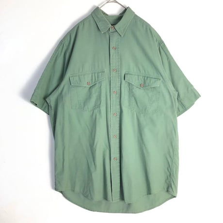 80's 90's エディーバウアー　半袖　シャツ　グリーン　コットン