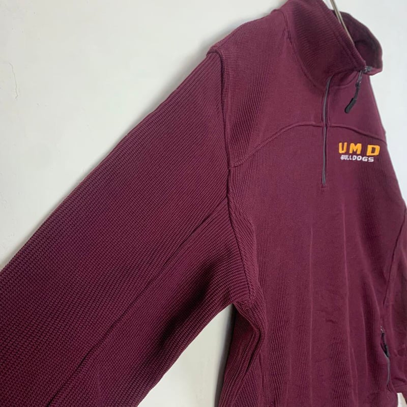 カレッジ 大学 裏地フリース スウェット ハーフジップ ボルドー