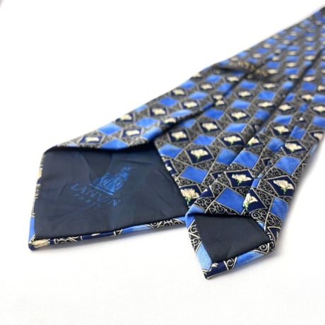 LANVIN ランバン　フランス製　ネクタイ　花　総柄　青
