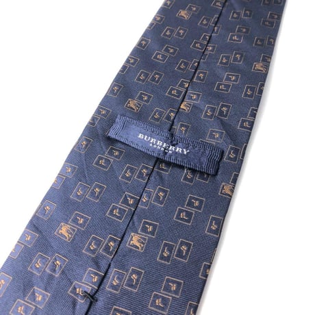 Burberry　バーバリー　ロゴ　総柄　シルク　ネクタイ　ネイビー