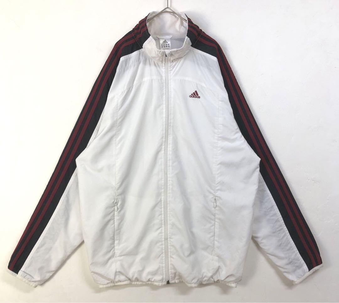 アディダス 刺繍 ロゴ 袖ライン トラック ジャケット ジャージ 白
