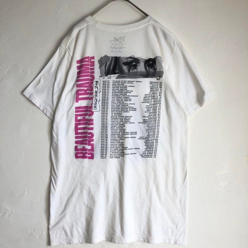 P!NK ピンク ビッグプリント Tシャツ ツアーT ミュージック ホワイト