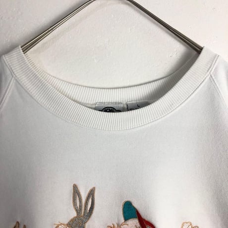 90s ルーニーテューンズ　刺繍　ロゴ　スウェット　刺繍　白