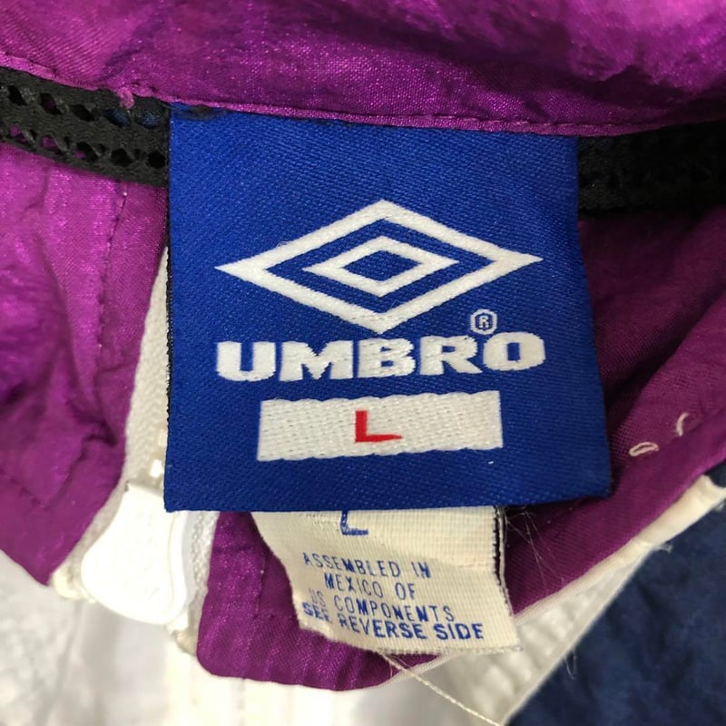 アンブロ ナイロン ジャケット パーカー 刺繍 ロゴ ハーフジップ 紺