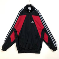 90's adidas アディダス　ロゴ　袖ライン　切替　トラック　ジャケット　ジャージ　黒　赤