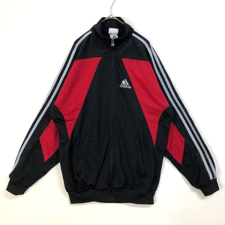 90's adidas アディダス　ロゴ　袖ライン　切替　トラック　ジャケット　ジャージ　黒　赤