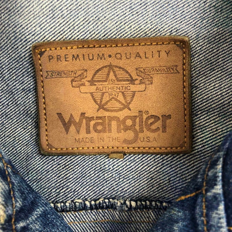 3210 ラングラー　USA製　デニムジャケット　Gジャン　革タグ　ロゴ　青 USA製 Wrangler ラングラー デニムジャケット Gジャン 革タグ
