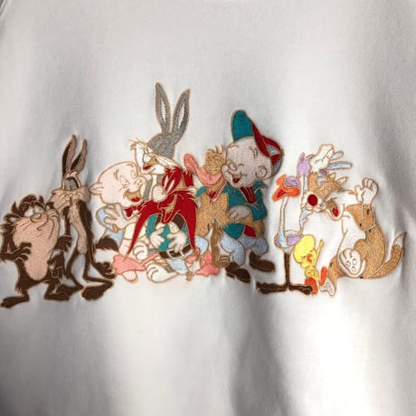 90s ルーニーテューンズ　刺繍　ロゴ　スウェット　刺繍　白