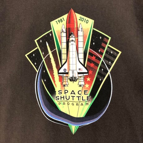 space shuttle　プリント　宇宙　半袖　Tシャツ　テキサス　ブラウン