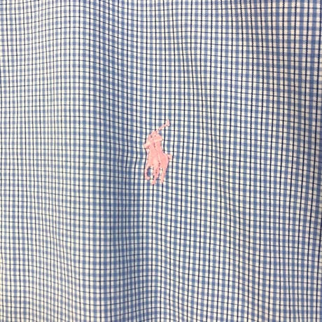 ラルフローレン　刺繍　ロゴ　BD 半袖　チェック　シャツ 青　3XL