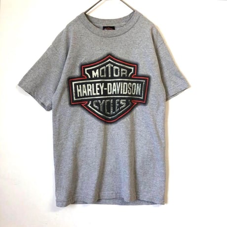 ハーレーダビッドソン　両面　プリント　ロゴ　半袖　Tシャツ　グレー