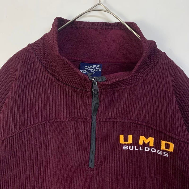 カレッジ 大学 裏地フリース スウェット ハーフジップ ボルドー