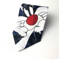 Looney Tunes ルーニーテューンズ　シルベスター　ビッグプリント　ネクタイ　紺