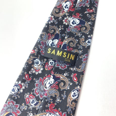 SAMSIN ミッキー　ディズニー　ペイズリー柄　総柄　ネクタイ　黒