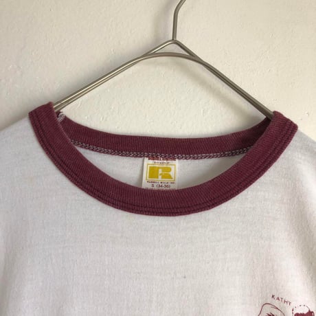 USA製　70s ラッセル　スカンク　ロゴ　リンガーT Tシャツ 白
