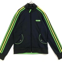 アディダス　ジャージ　トラックジャケット　袖ライン　ロゴ　黒　緑　XS