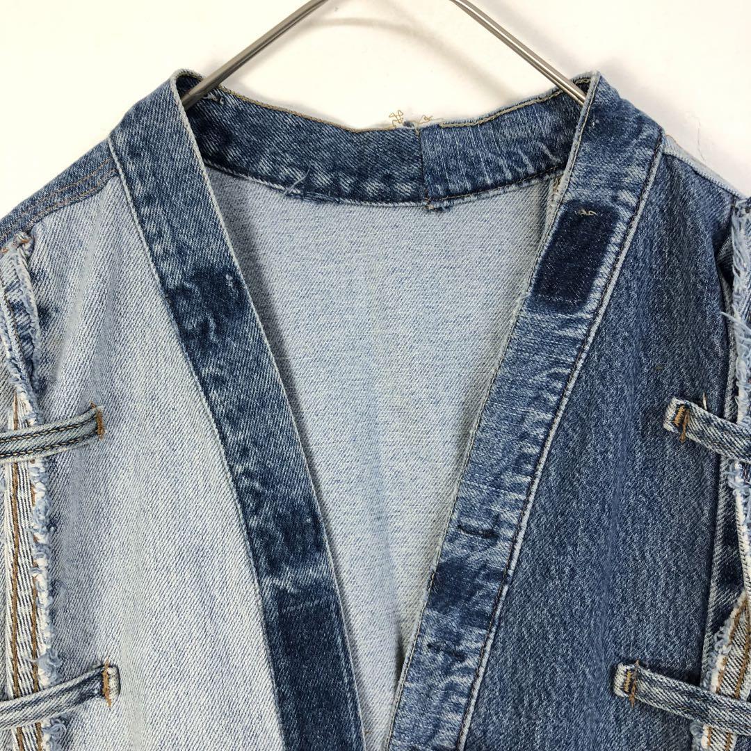 デニム リメイク 再構築 ジャケット ロゴ 切替 パッチワーク XL 