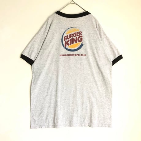 BURGER KING バーガーキング　ラジオ　ビッグプリント　リンガーT　Tシャツ　グレー