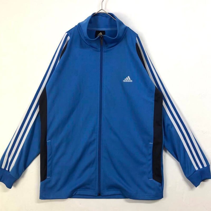 アディダス 刺繍 ロゴ 袖ライン トラックジャケット ジャージ 水色