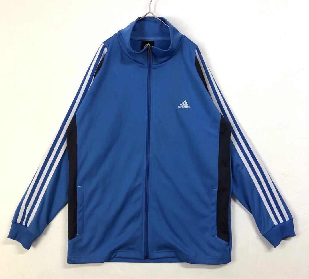 アディダス 刺繍 ロゴ 袖ライン トラックジャケット ジャージ 水色
