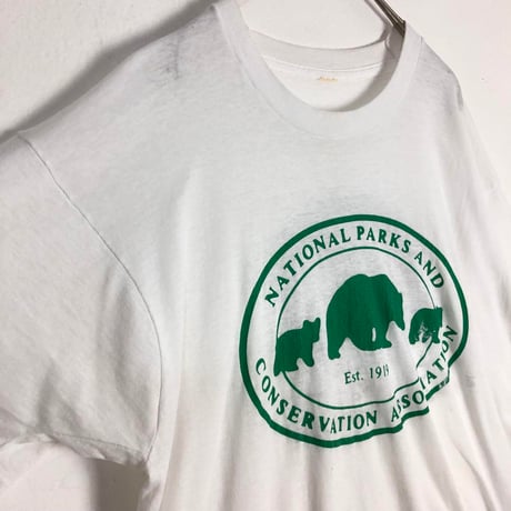 90s　シングルステッチ　クマ　アニマルT　半袖　Tシャツ　白