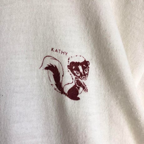 USA製　70s ラッセル　スカンク　ロゴ　リンガーT Tシャツ 白