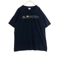 ミシガン大学　カレッジ　ビッグプリント　半袖　Tシャツ　紺