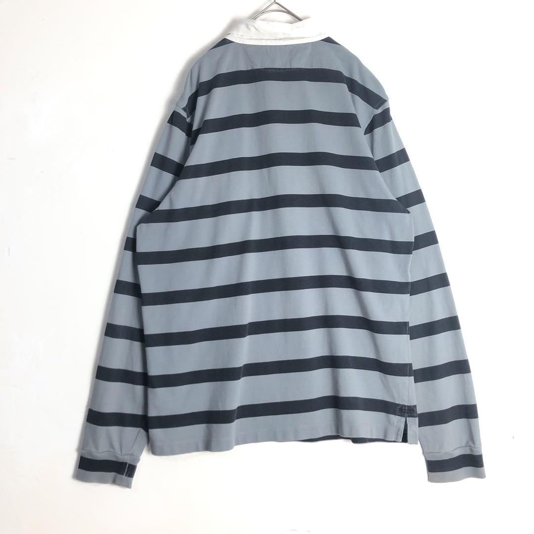 Burberry バーバリー 長袖 ラガーシャツ ビッグロゴ ボーダー グレー