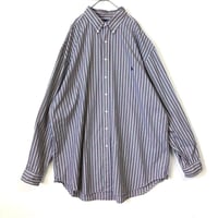 90s ラルフローレン BD シャツ　刺繍　ロゴ　ストライプ　緑